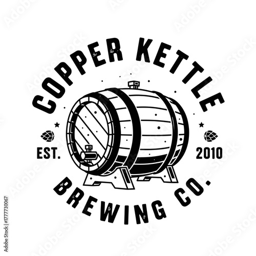 Copper Kettle Brewing Company vintage barrel logo design.