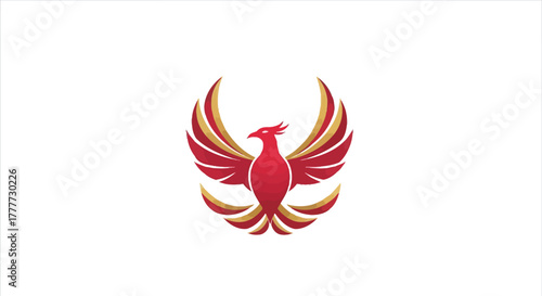 Resilient Phoenix Rising: An elegant phoenix, rendered in vibrant red and gold hues, spreads its wings in a symbol of rebirth, resilience, and transformation. 