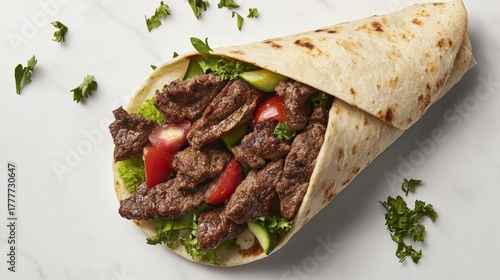 A Lebanese Shawarma Wrap Filled with Fresh Ingredients