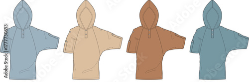 Stylish Hooded Ponchos in Pastel Colors A Trendy Fashion Illustration for Apparel Design and Style