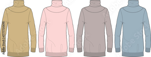 Vector Illustration of Turtleneck Tunics in Four Colors
