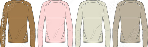 Fashion Illustration Vector Set of Colorful Long Sleeve Sweatshirts for Apparel Design and Catalog