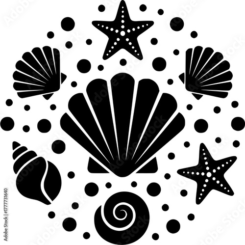 Sea Shells and Starfish Silhouette Vector Design