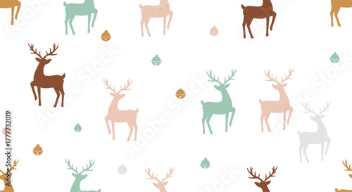 Charming Flat Deer and Acorns Seamless Pattern with Muted Pastel Colors on White Background for Textile or Wallpaper Design