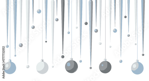 Flat vector illustration of decorative winter icicles and festive holiday baubles hanging elegantly, perfect for seasonal celebration designs