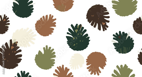 Flat abstract pattern of organic shapes in earthy tones, creating a rustic natural background for digital designs and textile prints