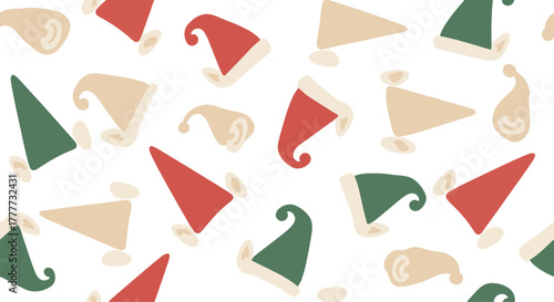 Seamless Flat Christmas Holiday Hat Pattern - Festive Winter Celebration Design Background for Greeting Cards and Decorations
