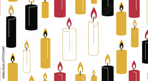 Joyful Flat Design Seamless Pattern of Various Lit Candles Creating a Warm and Celebratory Atmosphere for Festive Backgrounds