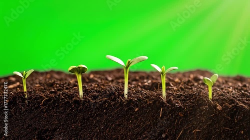 Wallpaper Mural Green Screen timelapse sprouting of sprouts from the ground in a dynamic shot high quality 4k footage scene 4 with distortion, overlay, glitch, static noise, scan lines on black background, animated Torontodigital.ca