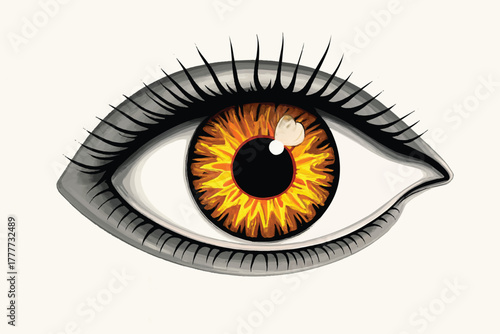 Realistic Eye with Fiery Iris Illustration