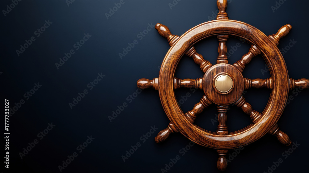 Fototapeta premium realistic light wooden Ship's wheel, on dark solid background. 3d illustration.
