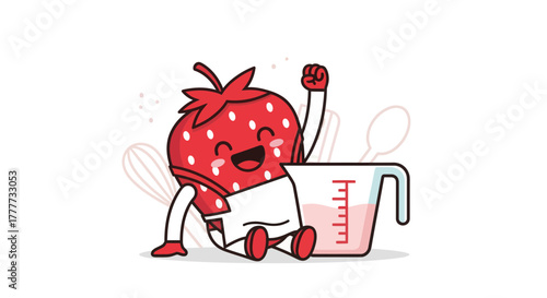 Joyful Strawberry Chef Character Celebrating a Successfully Baked Creation