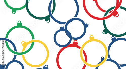 Flat Colorful Interlocking Christmas Ornaments in a Seamless Vector Pattern, Ideal for Modern Holiday Graphics and Backgrounds