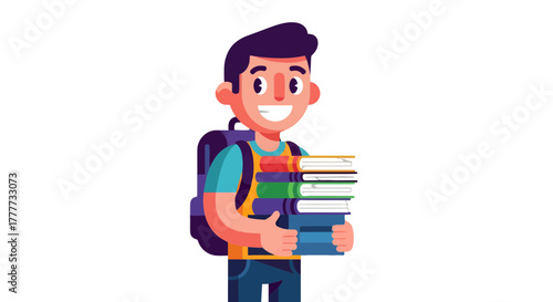 Joyful Student Holding Books With Backpack Ready For School Education Lesson
