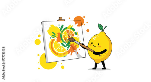 Lemon Artist Joyfully Painting a Citrus Masterpiece with Artistic Expression and Flavor