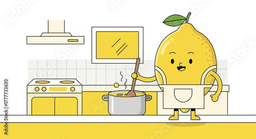 Lemon Chef Cooking: A Whimsical Culinary Adventure in a Sunny Kitchen Scene