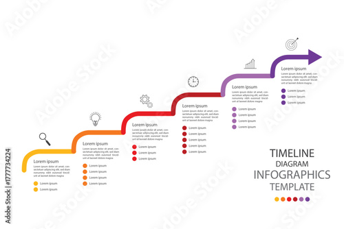 Timeline diagram infographics template with 5 steps. Infographic template which can be used for presentations banners, workflow layout, annual report, web design.
