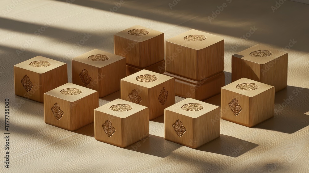 Fototapeta premium Precisely Stacked Wooden Blocks Displaying Intricate Designs