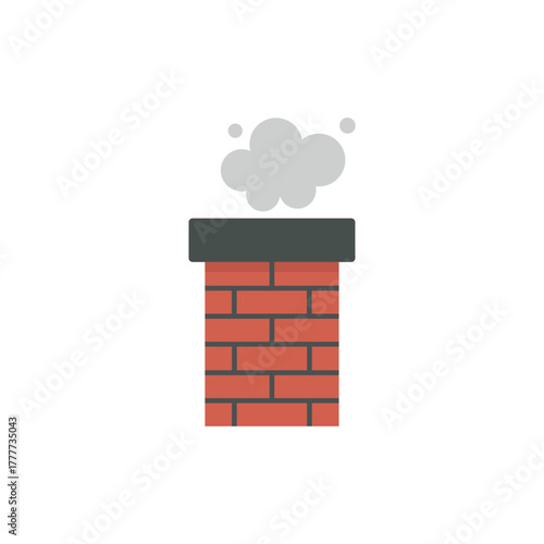 Traditional Brick Chimney Illustration with Smoke Puffing Out, Ideal for Cozy Winter Warmth, Christmas Holiday Graphics, and Home Exterior Concepts.