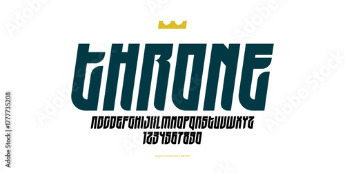 Bold italic simple sans serif elegant display font for logos headers or slogans, vector thick and beautiful geometric typeface, uppercase letters alphabet with numbers, poster and advertising.