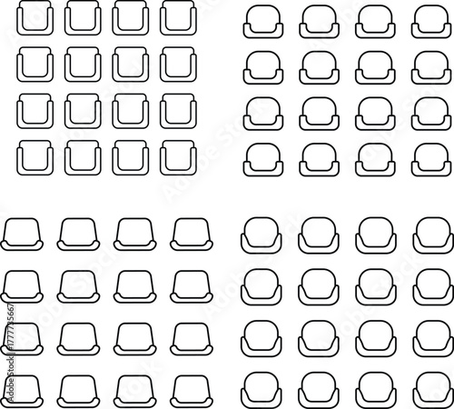 High-quality Design for seat plan, theater, restaurant, seminar, school, conference, wedding, reception, banquet top view, Chair, architectural plan with blueprint, customizable stroke and interior