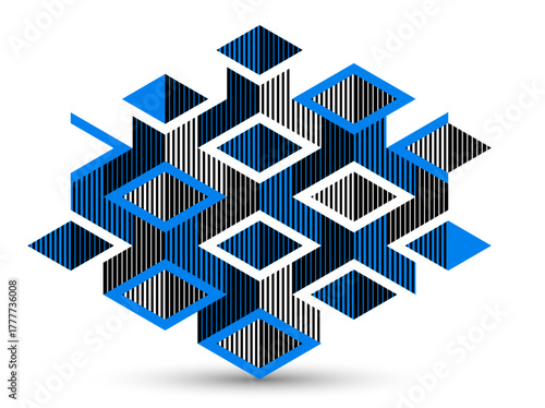 Abstract vector wallpaper with 3D isometric cubes blocks, geometric construction with blocks shapes and forms, op art low poly theme.