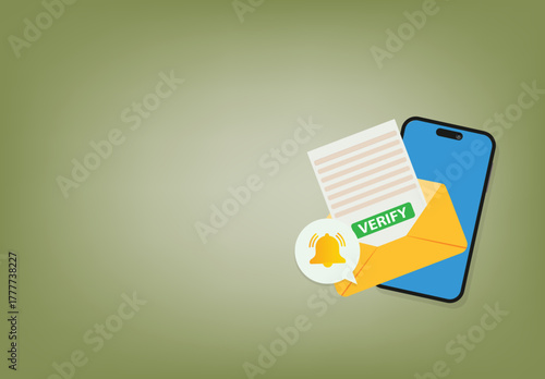 Mobile phone with a bell notification and verify mail. .Reminder on smartphone screen New message notification
