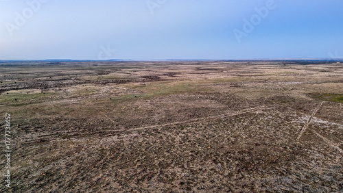 Aerial sunset nature landscape of remote desert area outside Santa Rosa New Mexico NM