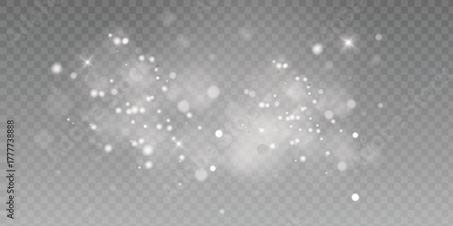 Christmas glowing bokeh confetti, light overlays, and glitter textures for your designs. Festive sparkling white dust png. Festive powder dust for cards, invitations, banners, and advertising.