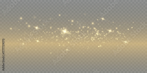 Glowing golden dust swirl with luminous particles and magical curved trail on transparent background. Suitable for fantasy effects, fairy visuals, abstract energy flows, and enchanted light design.