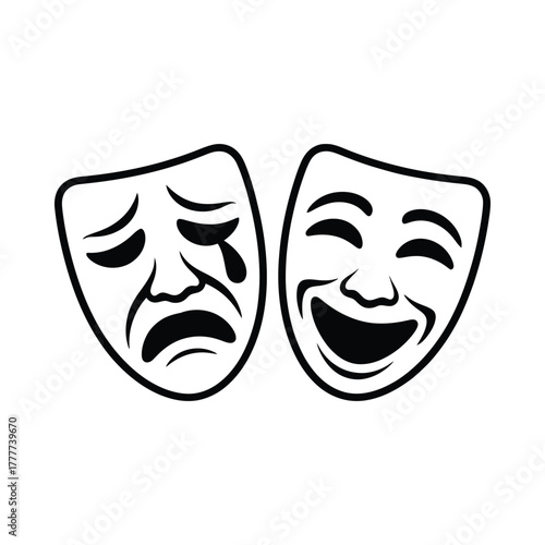 Classic comedy and tragedy theater masks symbolizing opposing emotions and performance art