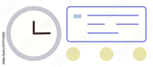 Clock beside a task list highlights time tracking and productivity. Ideal for scheduling, workflow, time efficiency, planning, productivity, prioritization, and organization. Simple flat metaphor