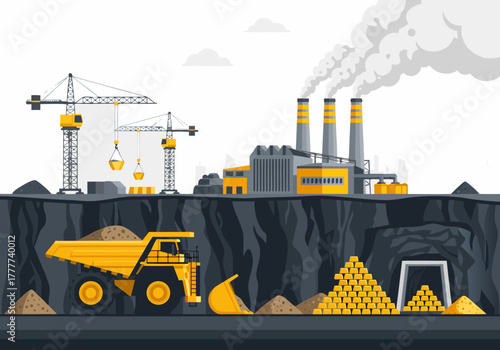 Heavy Industry Mining Site Coal Extraction with Machinery and Factory