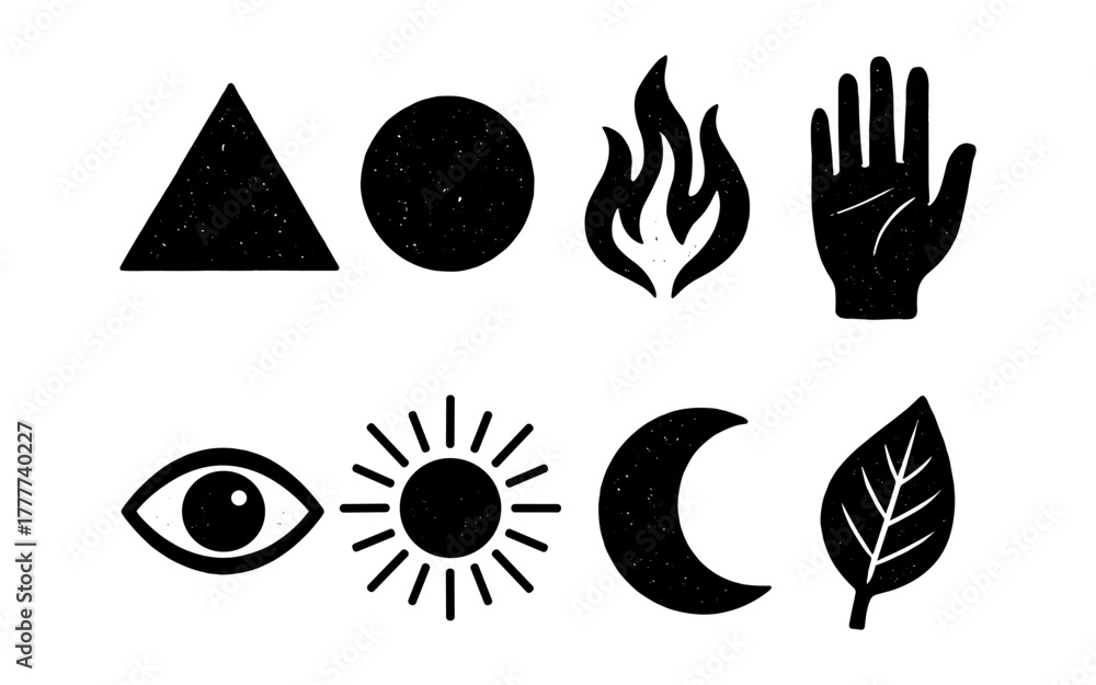 Fototapeta premium Set of minimalist symbols featuring geometric shapes and natural elements