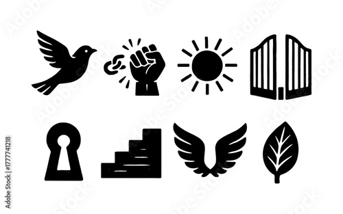 Icons: freedom, growth, nature, and inspiration in bold silhouette style
