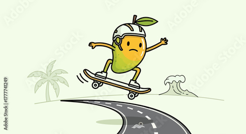 Mango Riding the Wave of Skateboarding Fun on Colorful Tropical Adventure