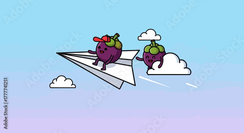Mangosteen Friends Embark on a Delightful Adventure Flying Through the Sky