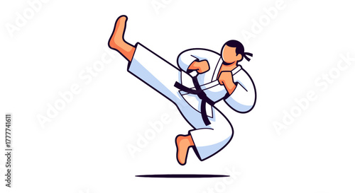 Martial Artist Executing a Dynamic Karate Kick Against a Dark Background