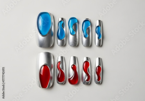 Abstract Nails Fashion Art Design with Metallic Silver and Colorful Resin Accents