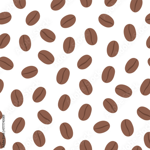 Coffee beans. Vector seamless pattern on white background. Texture for wrapping paper or textile. 