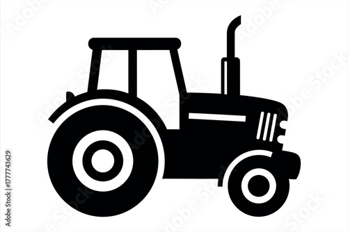Black Tractor Silhouette on White Background