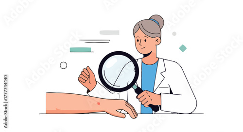 Medical Professional Examining a Patient's Skin with a Magnifying Glass for Diagnosis