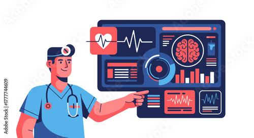 Medical Professional Explains Diagnostic Results, Healthcare and Technology Illustration