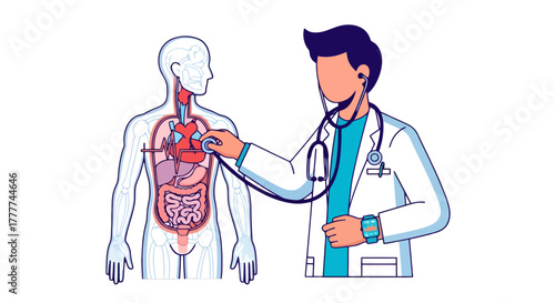 Medical Examination Illustration Depicting Healthcare Professional And Human Anatomy
