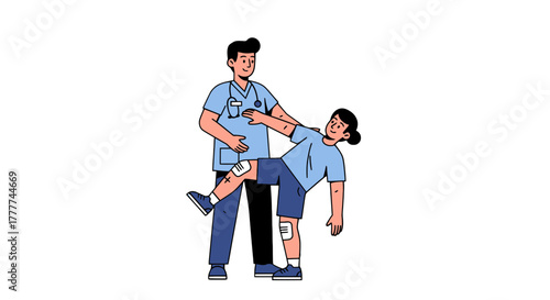 Medical Professional Helping Patient With Injured Leg During an Examination Process