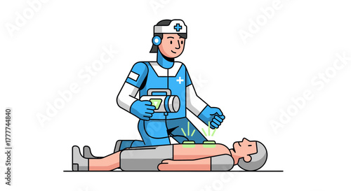 Medical Professional Performing Life Saving Procedure in Futuristic Medical Setting