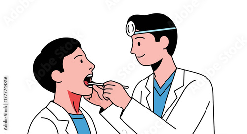 Medical Illustration Of A Doctor Performing A Throat Examination In A Clinic