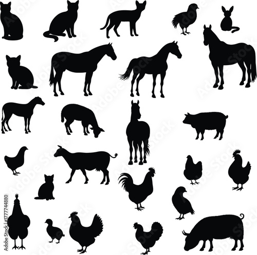 farm animals silhouettes vector