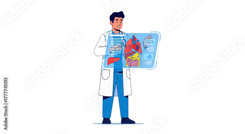 Medical Professional Presenting the Human Anatomy Using a Futuristic Digital Screen