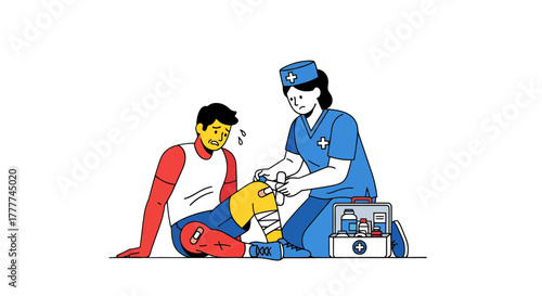 Medical Professional Providing Aid To Injured Athlete With Emotional Expression Of Discomfort